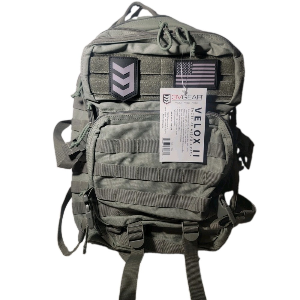 3V Gear Velox II Tactical Assault Pack Backpack Foliage Grey 1000D Molle NWT